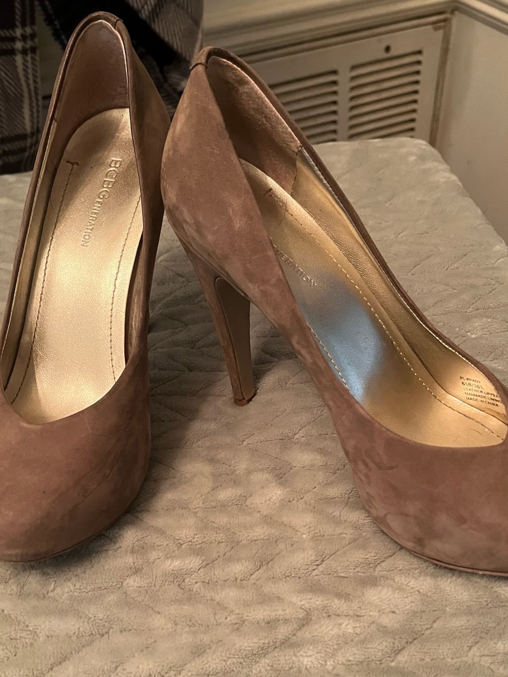 BCBGeneration Taupe Suede Pointed-Toe Pumps
